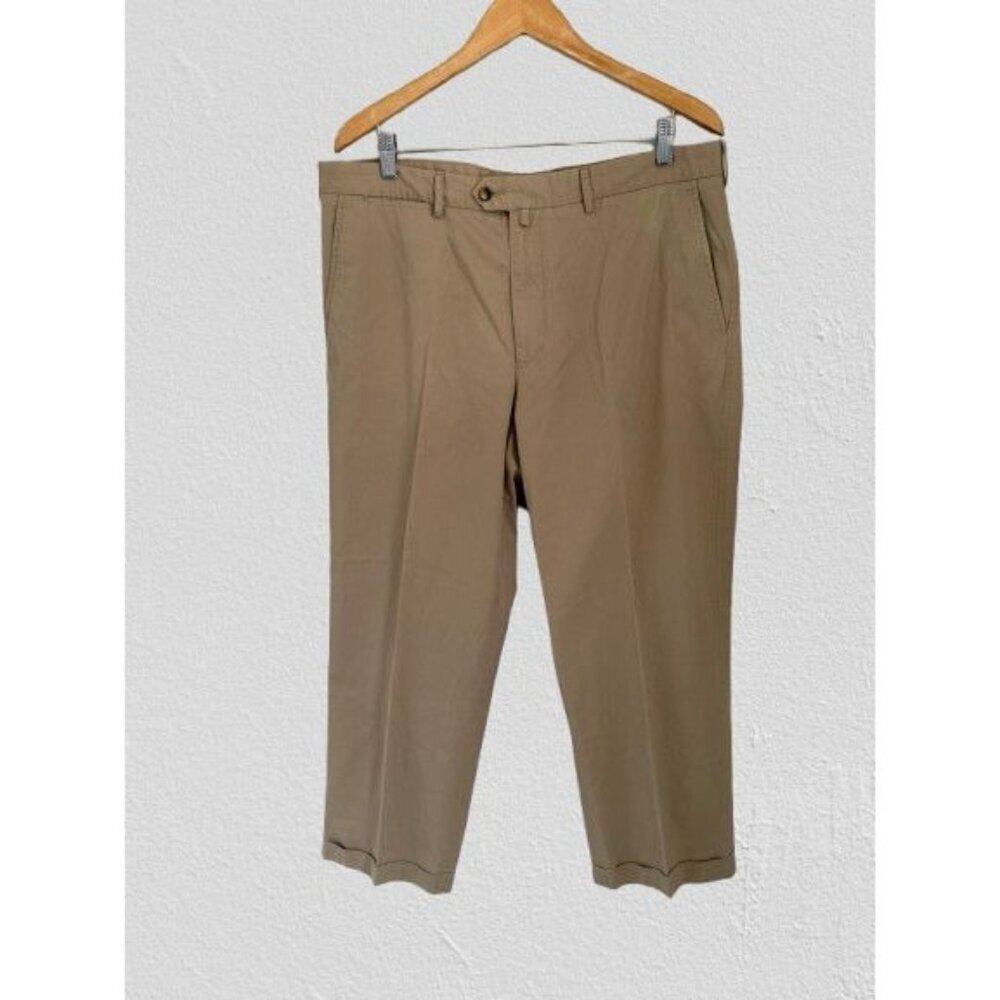 Faconnable Mens Beige Cotton Flat-Front Casual Pants Size 38